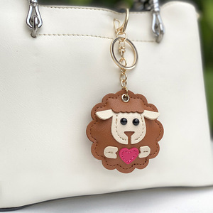 Cute Cartoon Sheep PU Leather Keychain Heart Animal Bag <b>Charm</b> Pendant Wholesale Metal Key Ring <b>Handbag</b> Backpack Gift - Product Image 5