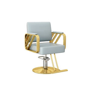 Silla de Peluquería Profesional de Diseño Moderno con Marco Dorado y Tapicería de Cuero Azul, con Elevación Hidráulica - Product Image 1
