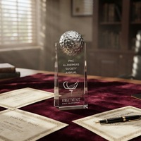Cadeau d'affaires personnalisé, trophée de golf en verre, vente en gros, trophée de globe en verre cristal, prix d'excellence pour les cadeaux sportifs