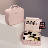 Rownyeon-bolsa organizadora de maquillaje profesional, estuche de cosméticos cuadrado Rosa, con logotipo personalizado, el mejor precio