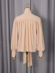 Casual and Lazy Style <b>Shirt</b> for <b>Women</b> 2026 New Lace up Style Spliced Solid Color <b>Long</b> Sleeved Top - Product Image 6