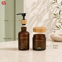 Ensemble d'emballages cosmétiques populaires : Pot de crème 250 ml, Bouteille en plastique ambré 100 ml/150 ml/250 ml/500 ml, Pompe à lotion en bambou, Bouchon de shampoing