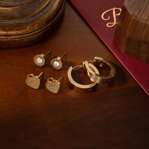 Boucles <span class=keywords><strong>d</strong></span>'oreilles géométriques en <span class=keywords><strong>trois</strong></span> parties, modèle E0949-E0957, design floral en chiffres romains, kevlar, pierre naturelle, électroplaqué - Product Image 1