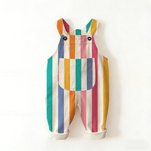 <span class=keywords><strong>Salopette</strong></span> unisexe en coton sergé à rayures arc-en-ciel pour bébé, combinaison à bretelles réglables avec poche, vêtements de jeu personnalisables pour enfants - Product Image 2