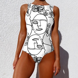 Produk Baru Pakaian Renang Wanita Cepat Kering Satu Potong Warna Cerah Desain Abstrak Modern Bikini Tanpa Lengan Bermotif Pakaian Renang Tahan Lama - Product Image 5