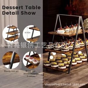 Étagère de rangement en bois à 3 étages, support à gâteaux en fer forgé, présentoir à desserts pour les réunions de famille, les fêtes entre amis, les festivals - Product Image 4