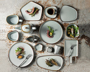 Plato <span class=keywords><strong>de</strong></span> cena <span class=keywords><strong>de</strong></span> cerámica con esmalte <span class=keywords><strong>de</strong></span> punto único japonés, plano italiano, redondo, gris, 7,5/9,5/12 pulgadas - Product Image 6