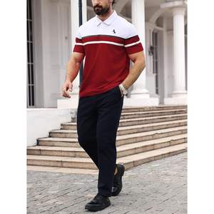 Polo de golf personnalisé pour homme, manches courtes, été, respirant, tricoté, design rayé rouge et blanc - Product Image 2