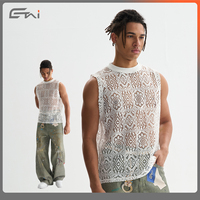T-shirt d'été décontracté sans manches en maille pour hommes 100% Polyester Blanc Creux Débardeur