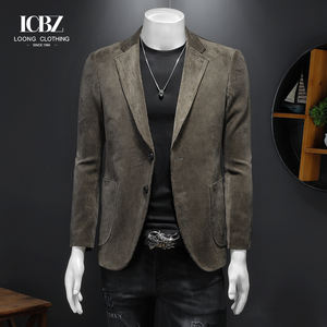 <span class=keywords><strong>Veste</strong></span> de tailleur rétro en velours côtelé pour hommes pour l'automne et l'hiver fermeture simple boutonnage grande taille haut décontracté une pièce - Product Image 3