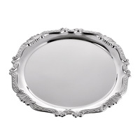 Plateau décoratif de style français rétro de luxe en acier inoxydable 304 poli miroir pour fruits, collations, desserts, gâteaux et thé
