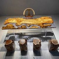 Table de bureau moderne italienne créative en résine époxy, plateau en bois massif, table à manger ondulée