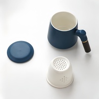 Mug à thé en porcelaine avec logo personnalisé en relief, poignée en bois et couvercle infuseur, 400 ml, écologique, pour infusion de thé en vrac