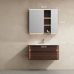 Haute Couture Vintage-Style Smart <b>Mirror</b> with Integrated Stone-Look Ceramic Basin and <b>Wall</b>-Mounted Vanity - Product Image 2