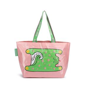 Ventes en gros de sacs d'épicerie en PP tissé laminé de 14 pouces, sacs de shopping imperméables, sacs de transport recyclables roses avec logo - Product Image 3