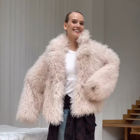 Veste en fausse fourrure de mouton beige crème, col blazer, douce et moelleuse, manteau d'hiver de longueur standard, vêtement d'extérieur de luxe, vente en gros d'usine OEM