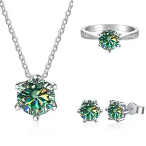 浪漫风格925银精品珠宝套装厂家批发，带1ct主硅石吊坠和护身符
