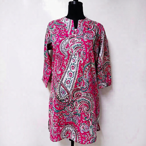 Robe décontractée en coton à imprimé cachemire, manches trois quarts, col en V, boutonnée devant, tunique streetwear d'été - Product Image 1