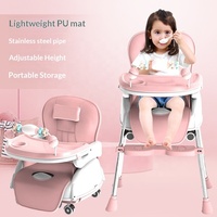 Chaise haute pour bébé en plastique pour enfants, multifonctionnelle, réglable, avec roulettes coulissantes, chaise de repas portable