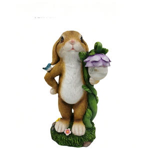 Conejito Marrón con Linterna Solar en Forma de Flor y Figura de Pájaro - Product Image 1