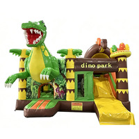 Château gonflable combiné Dino Park, décor 3D géant T-Rex, pour fête à thème dinosaure pour enfants