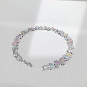 Bracelet en argent sterling 925 plaqué or avec pierres colorées, style mode féminin, zircon cubique taille poire, idéal pour les fêtes - Product Image 5