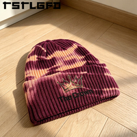 Gorro de punto con logo personalizado, teñido anudado, al por mayor, de punto acanalado, gorro de invierno de tela gruesa, gorro tipo calavera con dobladillo, fabricante