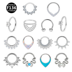 Astm astm f136 d şekilli piercing de titanio 14k altın clicker opal altın burun yüzük at ayakkabı septum titanyum piercing takı - Product Image 1