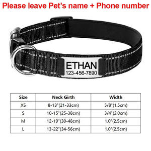 맞춤형 내구성 럭셔리 반사 나일론 웨빙 조정 가능한 개 목걸이 이름 ID 태그 장식으로 새겨진 개인화 - Product Image 6