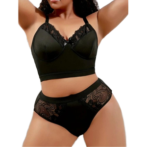 Plus Size <strong>Purple</strong> Sexy Lace Spliced <strong>Lingerie</strong> <strong>Set</strong>, Seamless Bra for Full Bust Support - Product Image 2