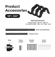 Tringle à rideau romaine réglable en gros avec supports, accessoires de tringle à rideau extensible pour fenêtre