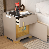 Table de chevet moderne en bois avec éclairage LED USB Table de chevet intelligente avec coffre-fort pour chambre à coucher de luxe
