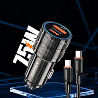 KAKUSIGA 75W 1C1A Kit Pengisi Daya Cepat Mobil, Paduan Seng 45W PD + 30W QC dengan Kabel Tipe-C untuk Ponsel & Tablet