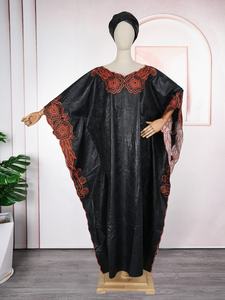 Conjunto de vestido Boubou <span class=keywords><strong>Mama</strong></span> elegante de Material Floral tradicional africano con bufanda vestidos Maxi bordados de dos piezas para mujer K1056 - Product Image 4
