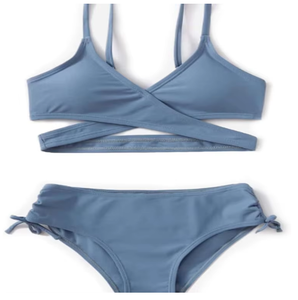 Costume da bagno a due pezzi per ragazze adolescenti, con scollo a V, tinta unita, con spalline regolabili, per ragazze più grandi, costume da bagno alla moda per la spiaggia - Product Image 1