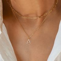 Collar de Acero Inoxidable Impermeable y Antideslustre con Clip para Papel, Collar de Doble Capa con 26 Letras, Collar con Colgante de Letra de Zirconia para Mujer