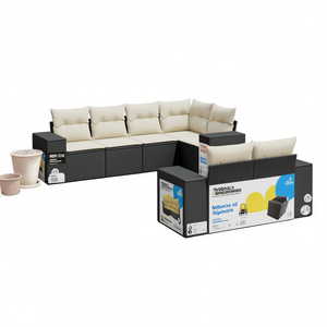 Cream White And Black <b>Rattan</b> Garden <b>Sofa</b> Set 6 Seater Outdoor Furniture Contemporary Design - Product Image 1