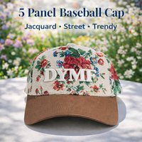 Gorras de Béisbol de 5 Paneles con Tela Brocada Jacquard al por Mayor, Diseño Personalizado, Bordado 3D con Patrón Floral, Gorra Ajustable