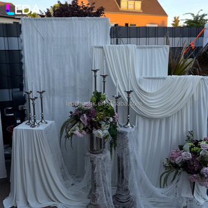 LEDA Décoration d'événements extérieurs – Rideau de fond carré blanc en soie laitière de haute qualité, ensemble trois pièces pour mariage - Product Image 3