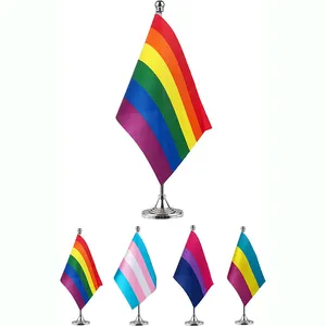 Decoratiebenodigdheden Voor Mardi Gras Regenboog Gay Pride Vlag Kleine Mini Lgbt Bureautafel Vlaggen Met Standaard Basis