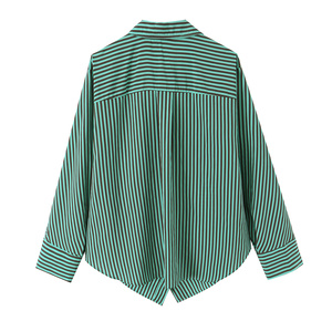 SHENZHU Nouvelle Chemise Femme Été 2026 à Boutons, Plis Latéraux, Col Fin, Manches Longues, Rayée, Coupe Ample 7484107 - Product Image 2
