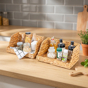 Natural Water Hyacinth Storage <b>Baskets</b> Rectangle Eco-Friendly Kitchen Organization Rustic Style <b>Stackable</b> Design - Product Image 3