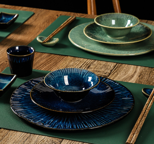 Juego de Vajilla de Cerámica Japonesa Retro con Esmalte Cambiante, Platos y Tazones de Gres Acanalado, Tamaño y Logotipo Personalizados para Hoteles y Restaurantes - Product Image 1