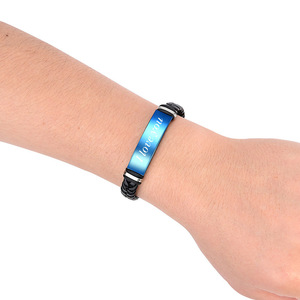Bracelet en cuir tressé pour homme, acier inoxydable, bleu, noir, argent, bijoux cadeau, 12 mm, style rétro minimaliste - Product Image 2