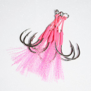 Jigs à double hameçon avec rainures pour sang n° 10 hameçons en plaque de fer rose, vert et bleu pour la pêche en mer, leurres pour poissons d'eau salée - Product Image 2