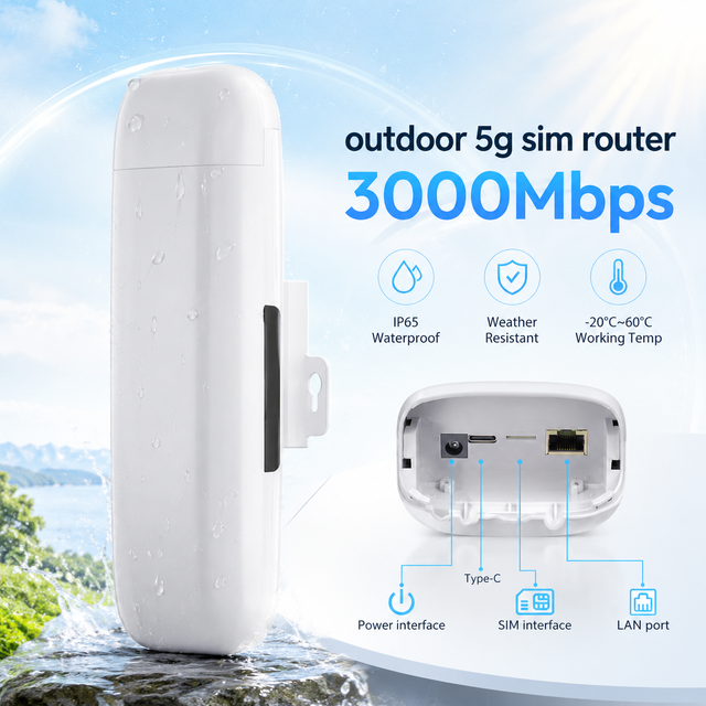3000Mbps Outdoor Sim Router 2.5Gbps Network Port POE 5G SIM Router Outdoor Built-in Antenna 4G LTE CPE High 5G Speed up to 3Gbps