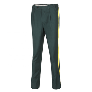 <span class=keywords><strong>Pantalon</strong></span> extensible vert personnalisé pour hommes uniforme d'<span class=keywords><strong>agent</strong></span> de sécurité à garniture jaune coupe ajustée - Product Image 1
