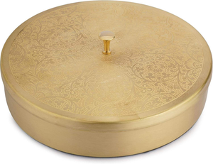 Boîte à épices ronde en laiton sur mesure, dorée avec couvercle en relief - Contenants à épices au design magnifique - Product Image 1