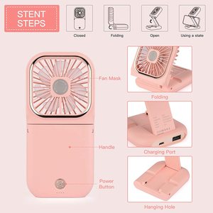 Portable Mini Hand USB <b>Small</b> FoldableFan With Lithium <b>Battery</b> Wearable Hanging Neck Cooler Fan With Mobile Phone Holder - Product Image 4