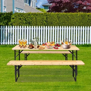 <span class=keywords><strong>Table</strong></span> <span class=keywords><strong>de</strong></span> bière pliante en bois imperméable <span class=keywords><strong>de</strong></span> 150 cm, 180 cm, 220 cm pour extérieur, <span class=keywords><strong>jardin</strong></span>, cour, avec chaises à tréteaux pour salle à manger et entrée - Product Image 6